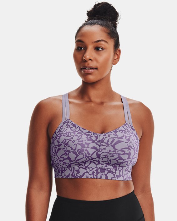Women's HeatGear® High Printed Sports Bra, Purple, pdpMainDesktop image number 3